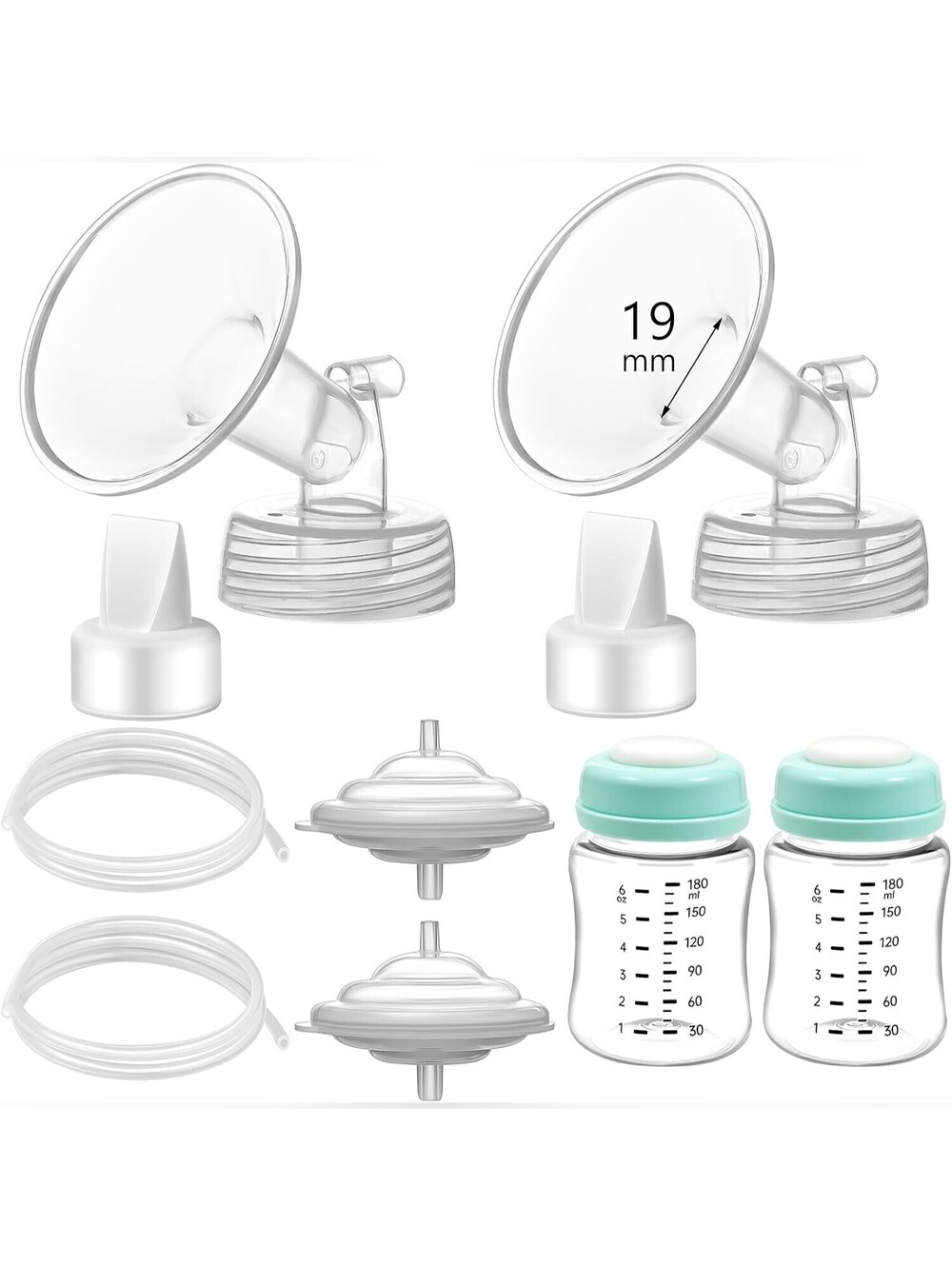 NIB Momstouch 19mm Flange, Duckbill Valve, Backflow Protector, Tubing & Bottle